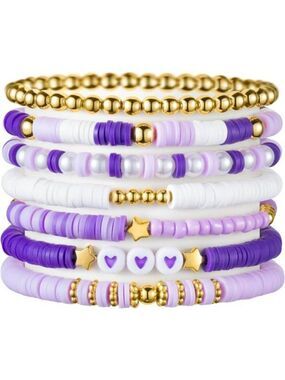 Purple heishi bead bracelet set for women boho stackable summer beach jewelry